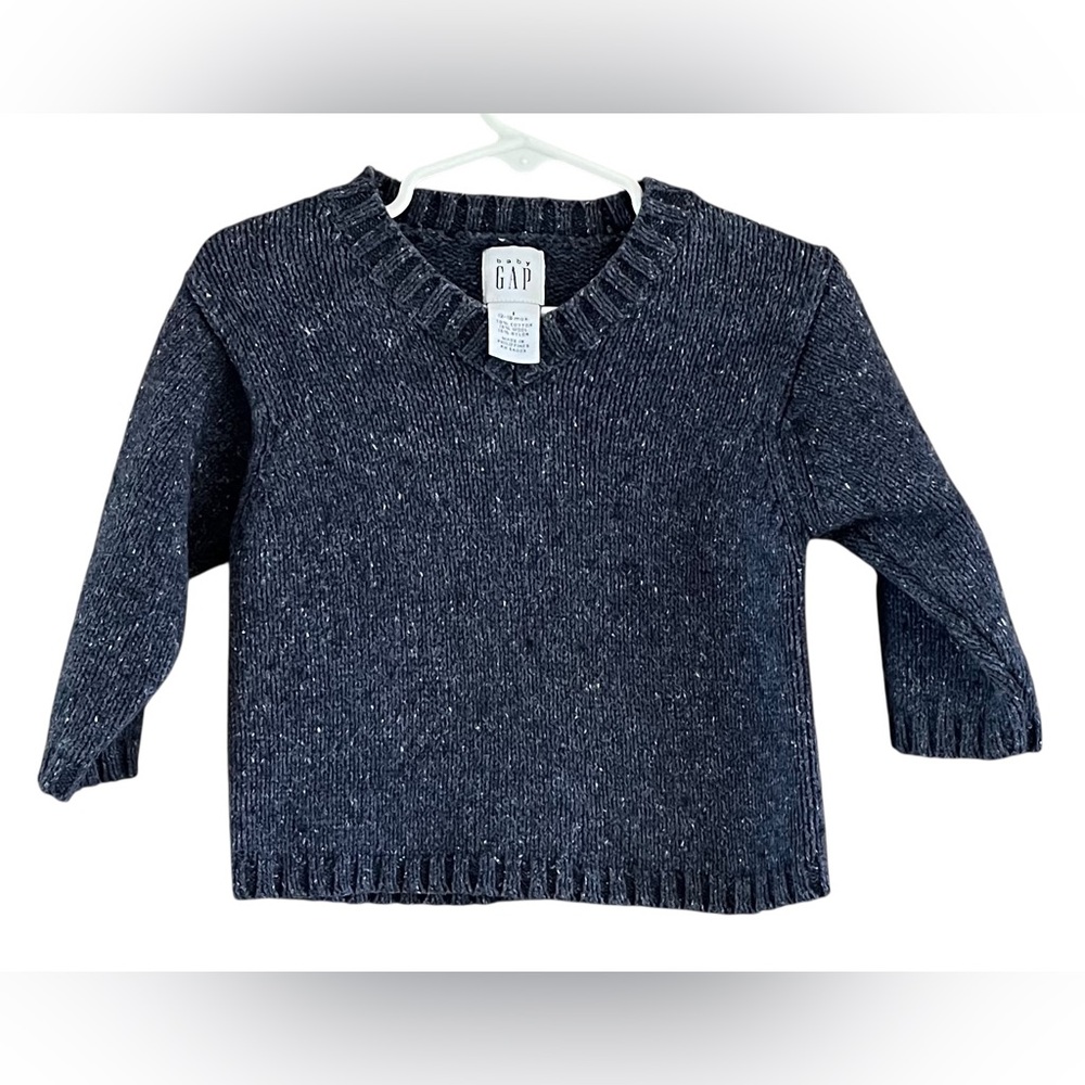 Vintage Baby GAP Infants Marled Navy Blue V Neck Sweater